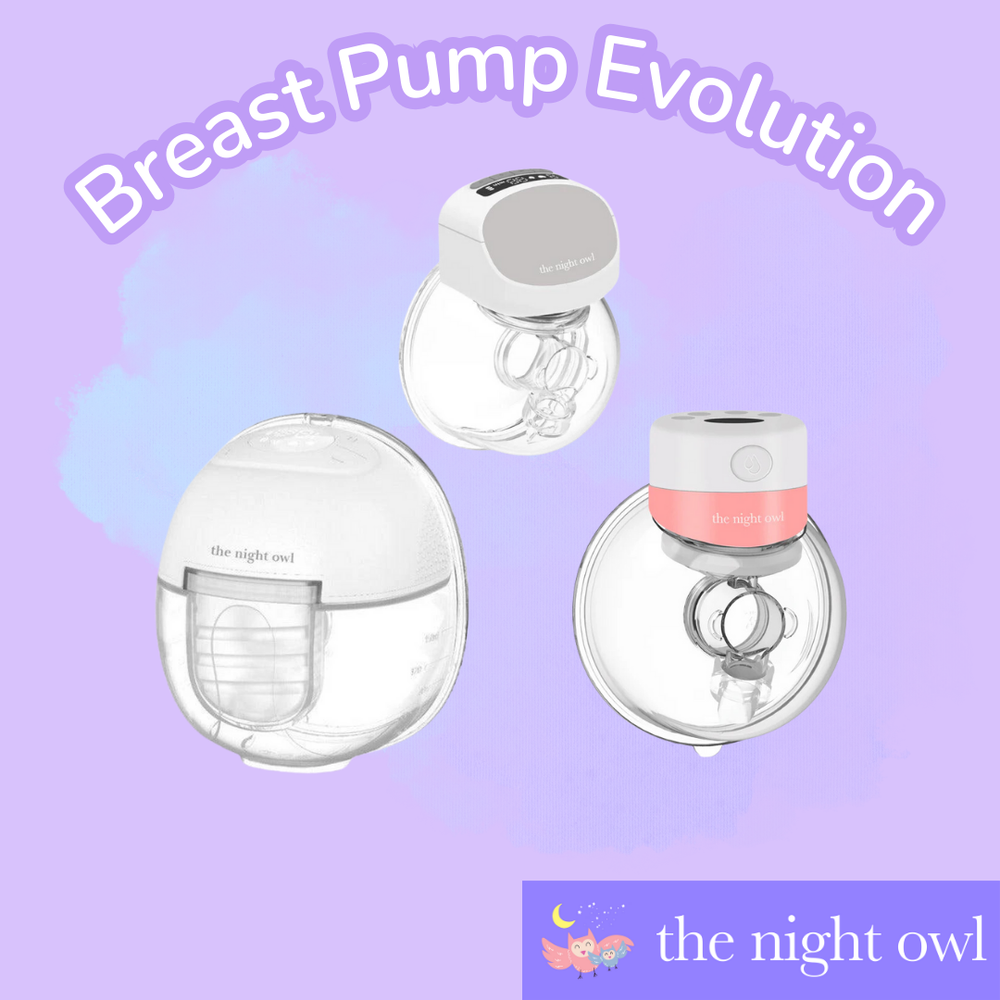 Breast pump evolution timeline showing historical breast pumps to modern Night Owl wearable breast pump technology