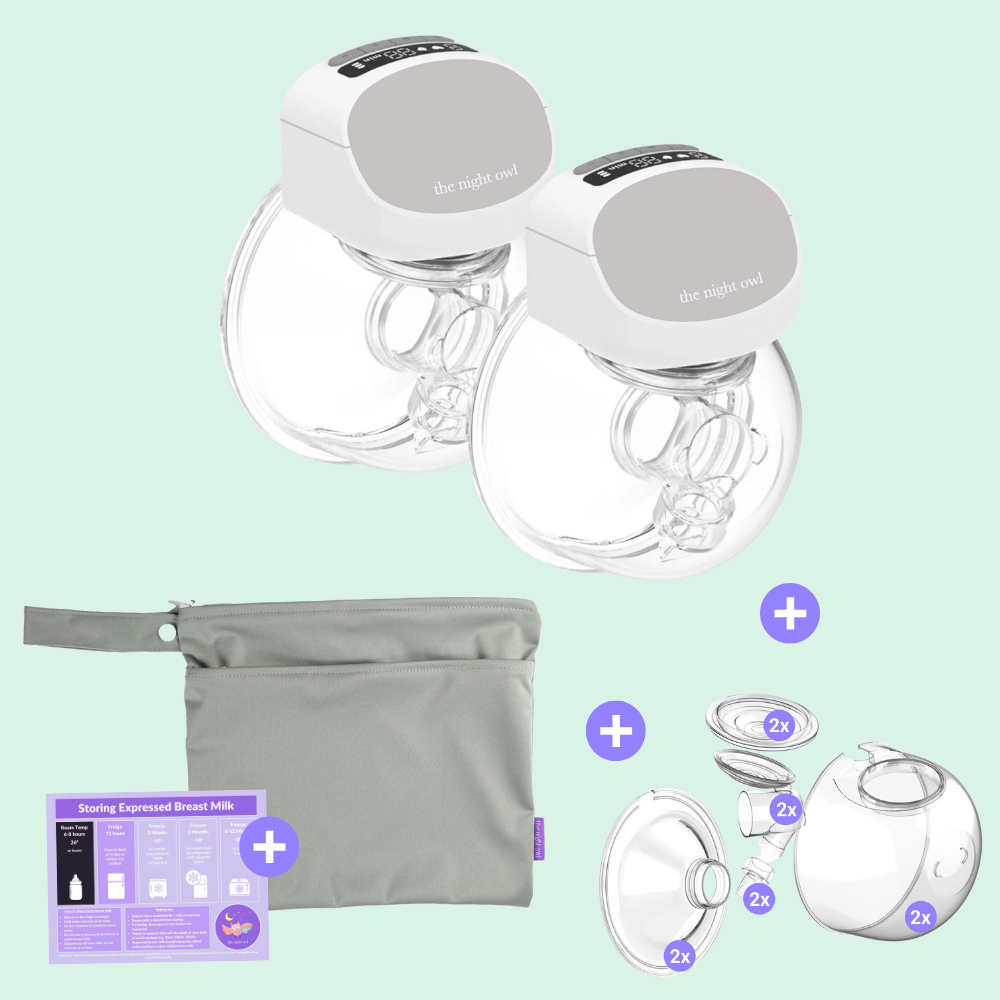Ultimate: Xmas Pump Bundle - Baby Owl The Night Owl Twin Bundle Image of a Wearable Breast Pump: Innovative wearable hands free breast pump designed for hands-free, portable breast pump use by The Night Owl. This Wearable portable breast pump is perfect for busy mums - Wearable Breast Pump
